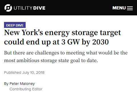 UtilityDive Article about New York Energy Storage Target
