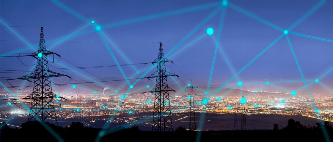 High,Power,Electricity,Poles,In,Urban,Area,Connected,To,Smart